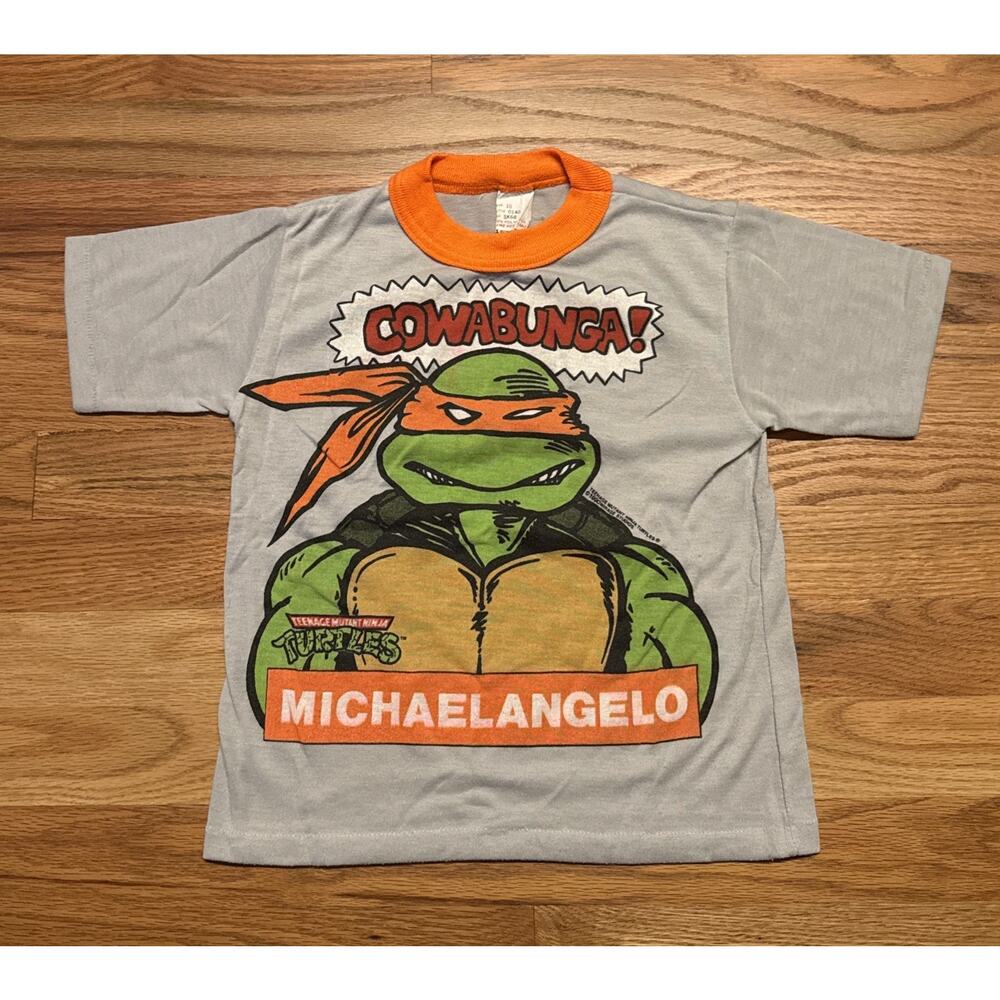 Vtg 80s Wormser Michaelangelo Cowabunga TMNT Teenage Mutant PJ T Shirt Size 10